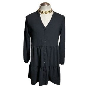 NINE WEST Women's Tiered Black Button Front Dress Size Medium